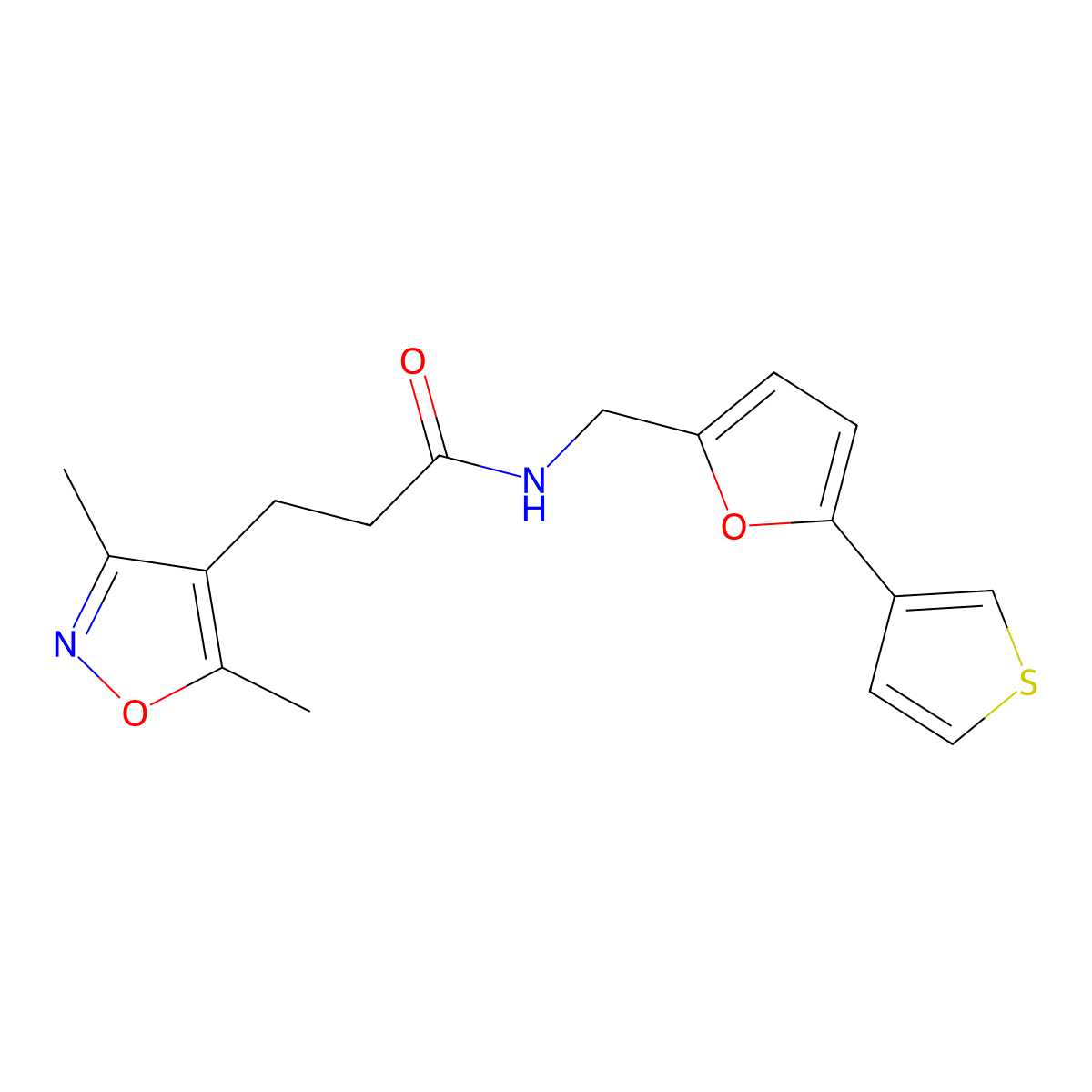 3-(3,5-dimethylisoxazol-4-yl)-N-((5-(thiophen-3-yl)furan-2-yl)methyl)propanamide molecular structure, CAS 2034493-30-4