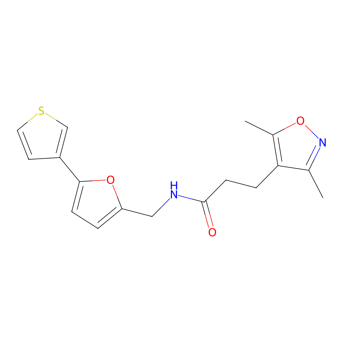 3-(3,5-dimethylisoxazol-4-yl)-N-((5-(thiophen-3-yl)furan-2-yl)methyl)propanamide molecular structure, CAS 2034493-30-4