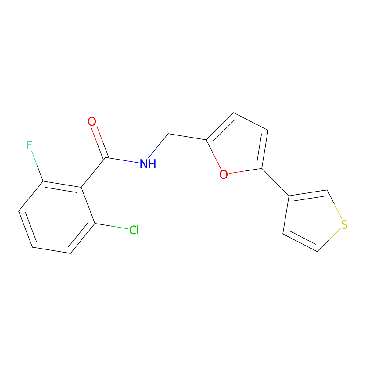 2-chloro-6-fluoro-N-{[5-(thiophen-3-yl)furan-2-yl]methyl}benzamide molecular structure, CAS 2034493-34-8