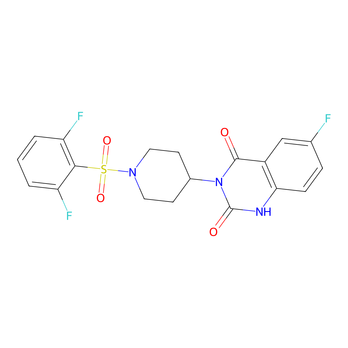 3-(1-((2,6-difluorophenyl)sulfonyl)piperidin-4-yl)-6-fluoroquinazoline-2,4(1H,3H)-dione molecular structure, CAS 2034493-36-0