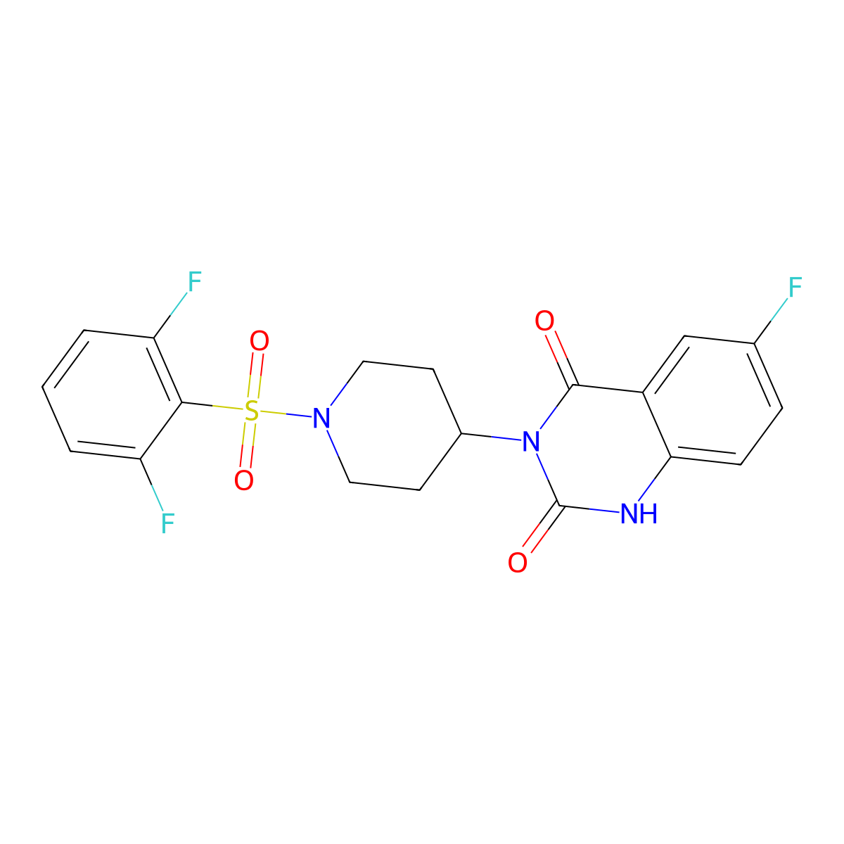 3-(1-((2,6-difluorophenyl)sulfonyl)piperidin-4-yl)-6-fluoroquinazoline-2,4(1H,3H)-dione molecular structure, CAS 2034493-36-0