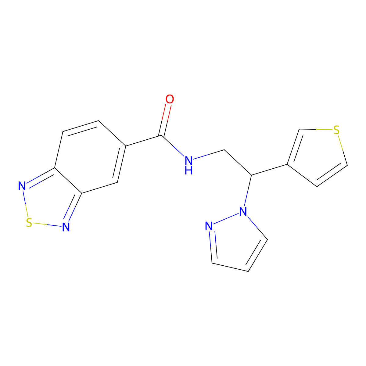 N-(2-(1H-pyrazol-1-yl)-2-(thiophen-3-yl)ethyl)benzo[c][1,2,5]thiadiazole-5-carboxamide molecular structure, CAS 2034493-40-6