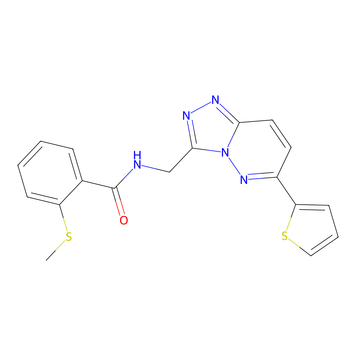 2-(methylthio)-N-((6-(thiophen-2-yl)-[1,2,4]triazolo[4,3-b]pyridazin-3-yl)methyl)benzamide molecular structure, CAS 2034493-46-2