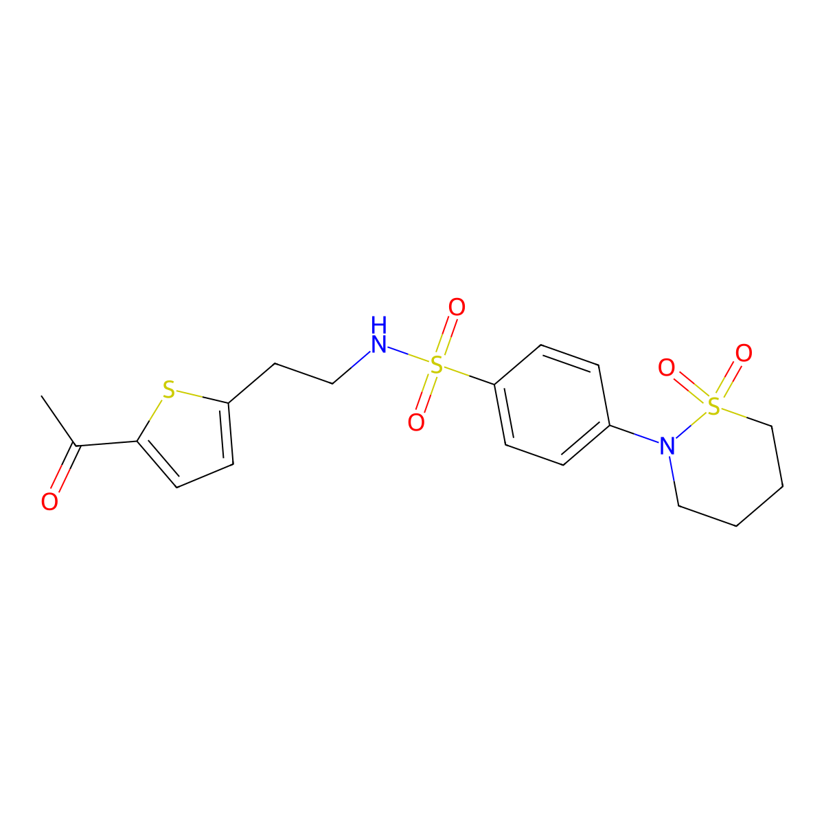 N-(2-(5-acetylthiophen-2-yl)ethyl)-4-(1,1-dioxido-1,2-thiazinan-2-yl)benzenesulfonamide molecular structure, CAS 2034493-51-9