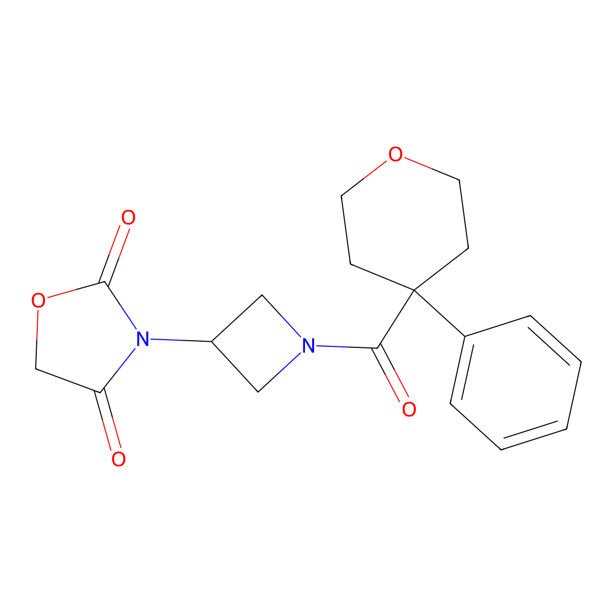 3-(1-(4-phenyltetrahydro-2H-pyran-4-carbonyl)azetidin-3-yl)oxazolidine-2,4-dione molecular structure, CAS 2034493-54-2