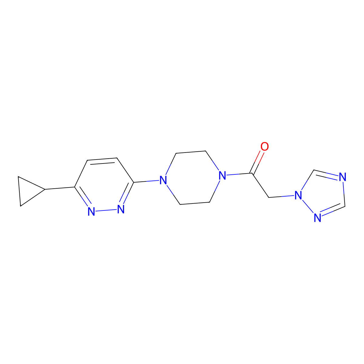 1-(4-(6-cyclopropylpyridazin-3-yl)piperazin-1-yl)-2-(1H-1,2,4-triazol-1-yl)ethanone molecular structure, CAS 2034493-55-3