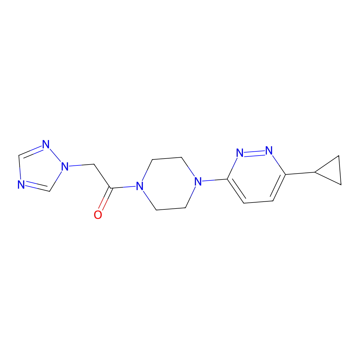 1-(4-(6-cyclopropylpyridazin-3-yl)piperazin-1-yl)-2-(1H-1,2,4-triazol-1-yl)ethanone molecular structure, CAS 2034493-55-3
