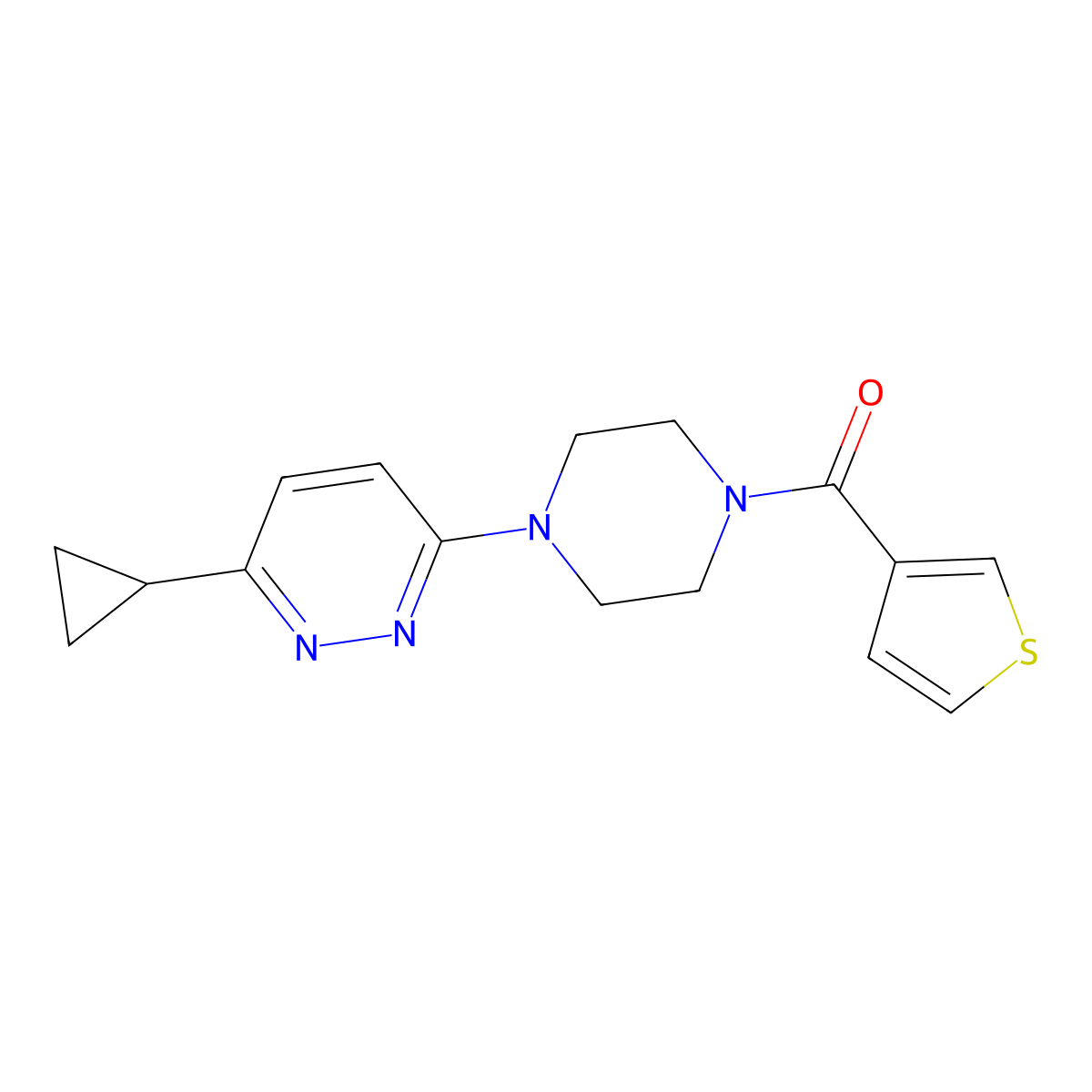 (4-(6-Cyclopropylpyridazin-3-yl)piperazin-1-yl)(thiophen-3-yl)methanone molecular structure, CAS 2034493-60-0