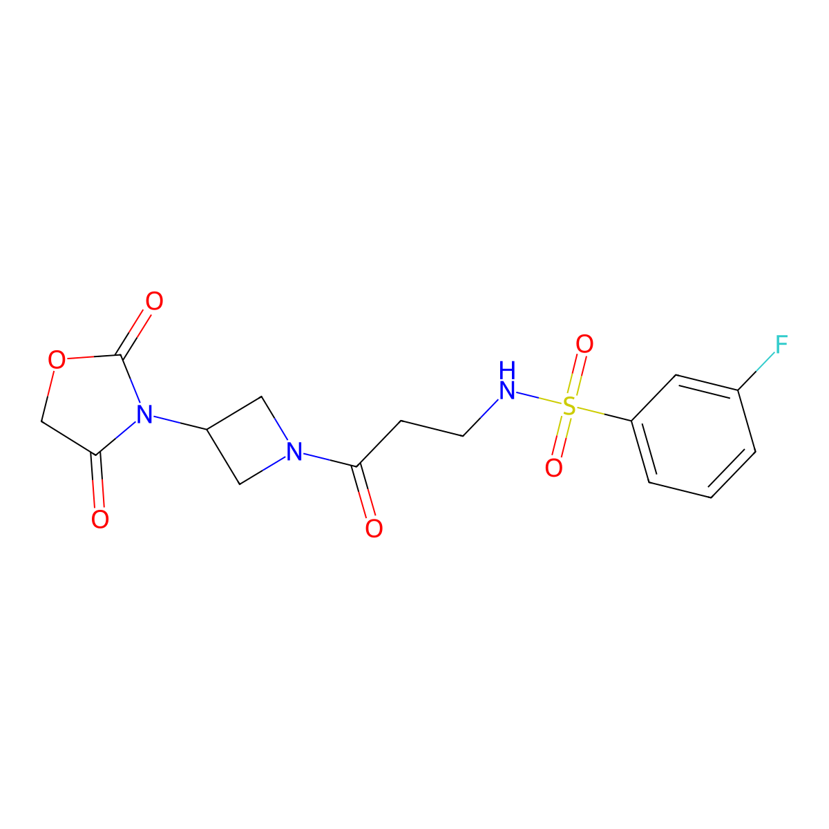 N-(3-(3-(2,4-dioxooxazolidin-3-yl)azetidin-1-yl)-3-oxopropyl)-3-fluorobenzenesulfonamide molecular structure, CAS 2034493-61-1