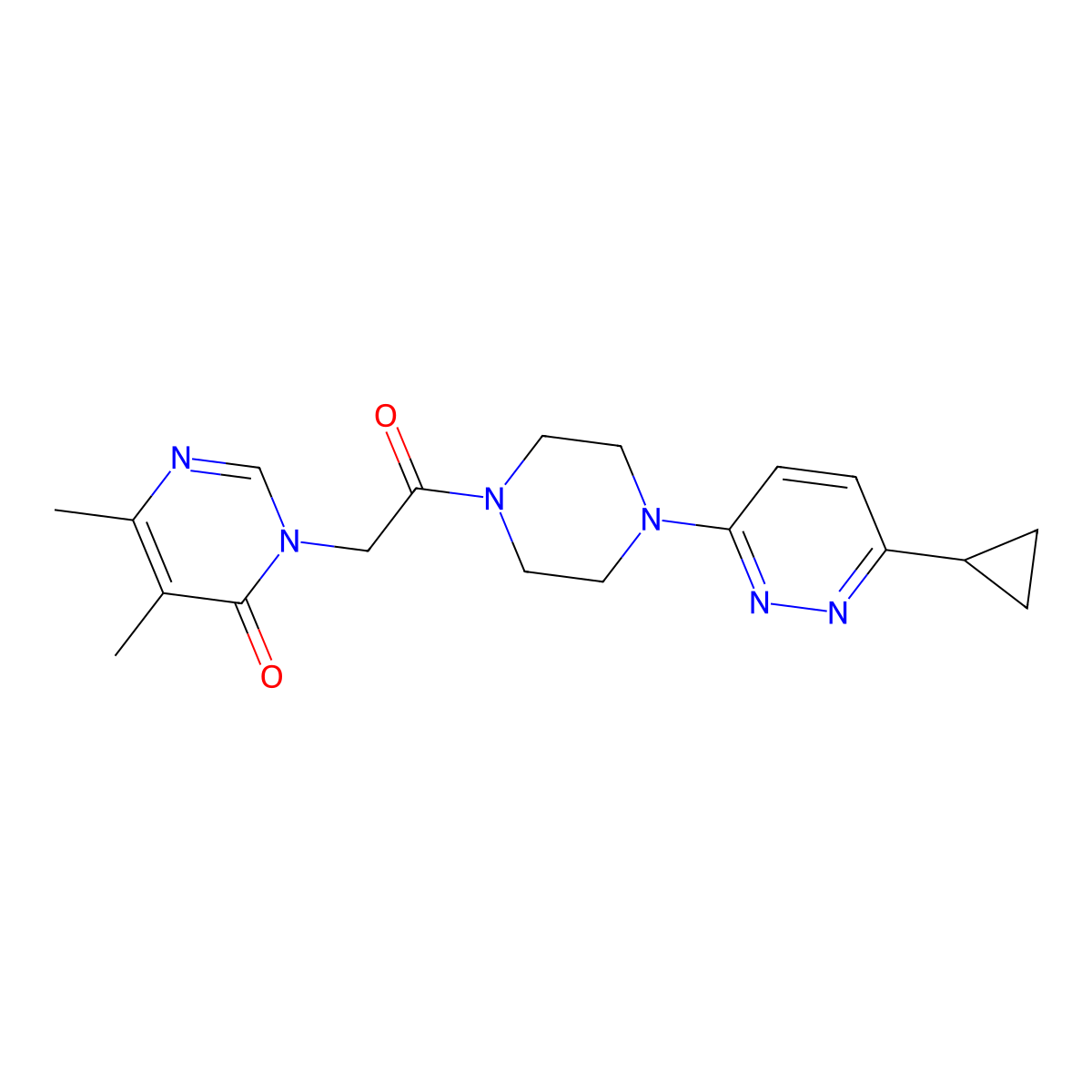 3-(2-(4-(6-cyclopropylpyridazin-3-yl)piperazin-1-yl)-2-oxoethyl)-5,6-dimethylpyrimidin-4(3H)-one molecular structure, CAS 2034493-64-4
