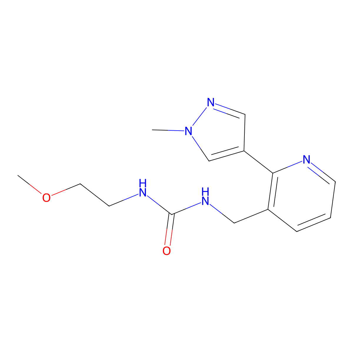 1-(2-methoxyethyl)-3-((2-(1-methyl-1H-pyrazol-4-yl)pyridin-3-yl)methyl)urea molecular structure, CAS 2034493-65-5