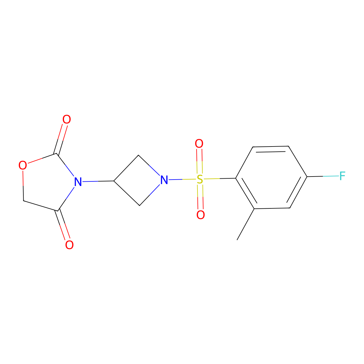 3-(1-((4-Fluoro-2-methylphenyl)sulfonyl)azetidin-3-yl)oxazolidine-2,4-dione molecular structure, CAS 2034493-66-6