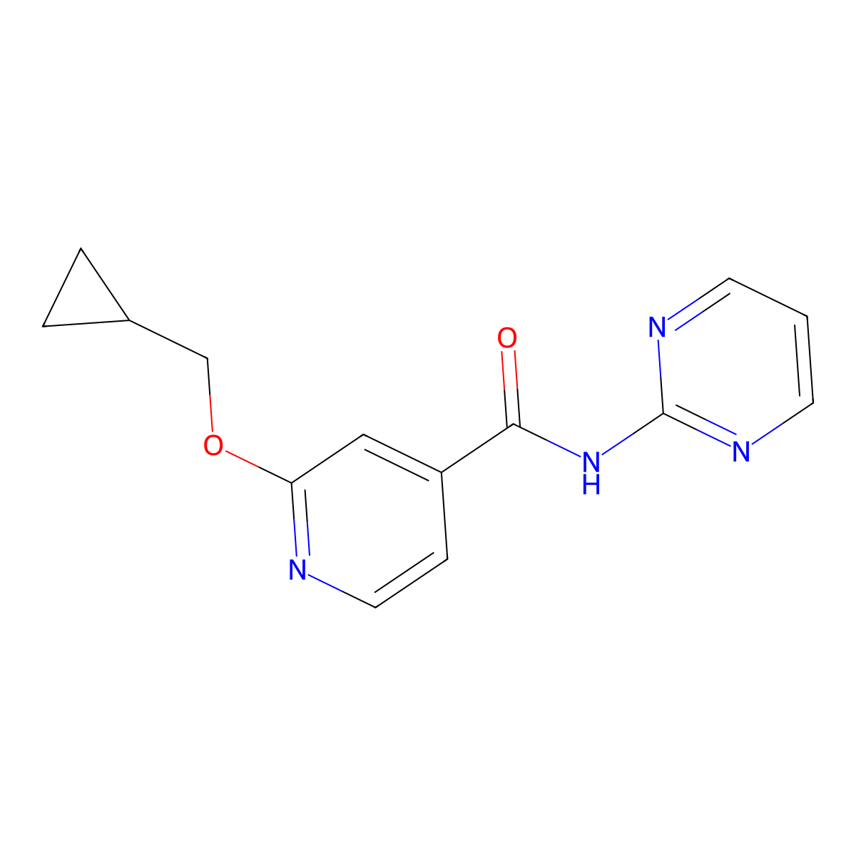 2-(cyclopropylmethoxy)-N-(pyrimidin-2-yl)isonicotinamide molecular structure, CAS 2034493-68-8