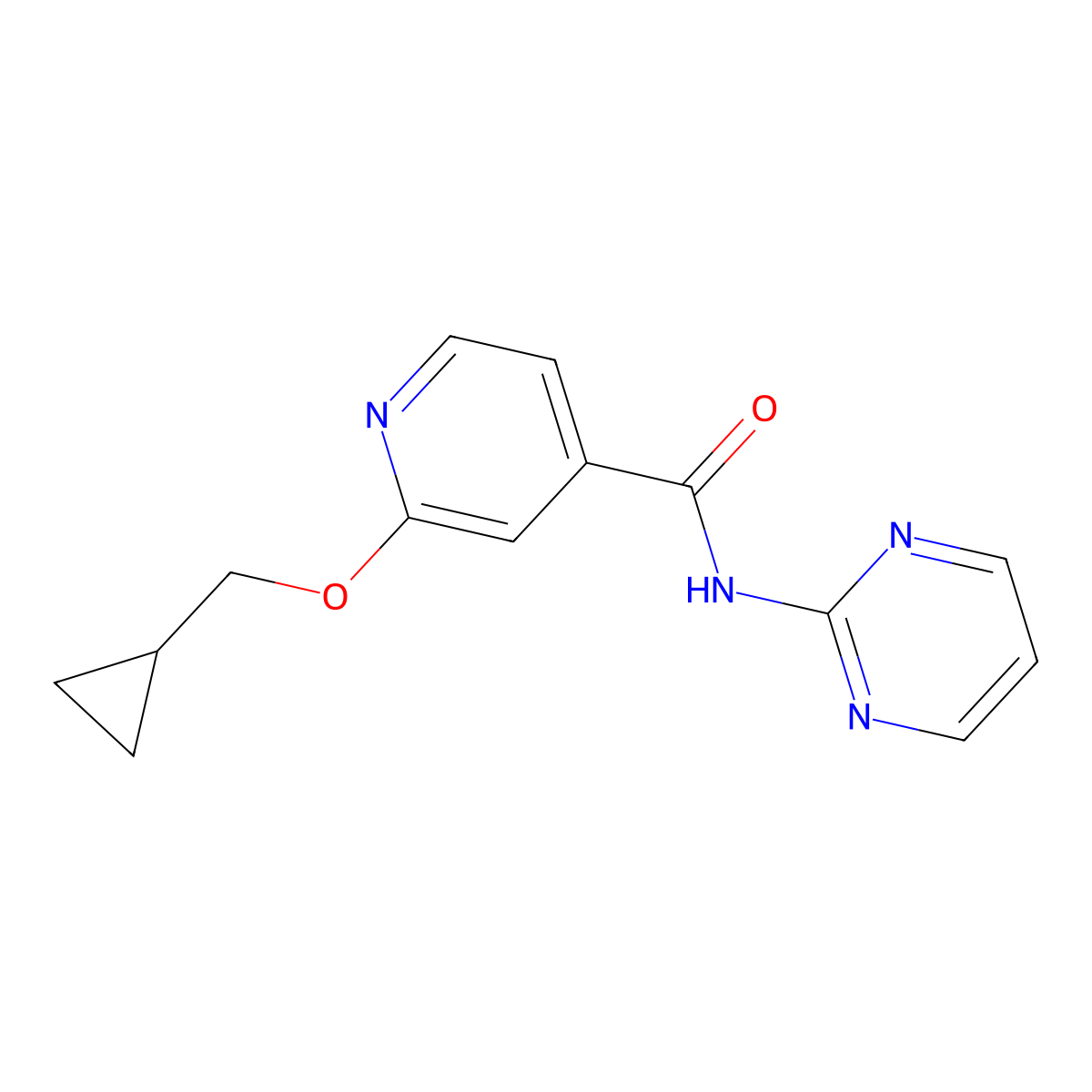 2-(cyclopropylmethoxy)-N-(pyrimidin-2-yl)isonicotinamide molecular structure, CAS 2034493-68-8