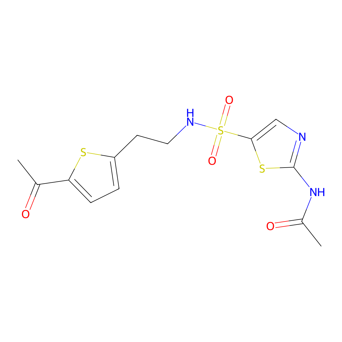 N-(5-(N-(2-(5-acetylthiophen-2-yl)ethyl)sulfamoyl)thiazol-2-yl)acetamide molecular structure, CAS 2034493-69-9
