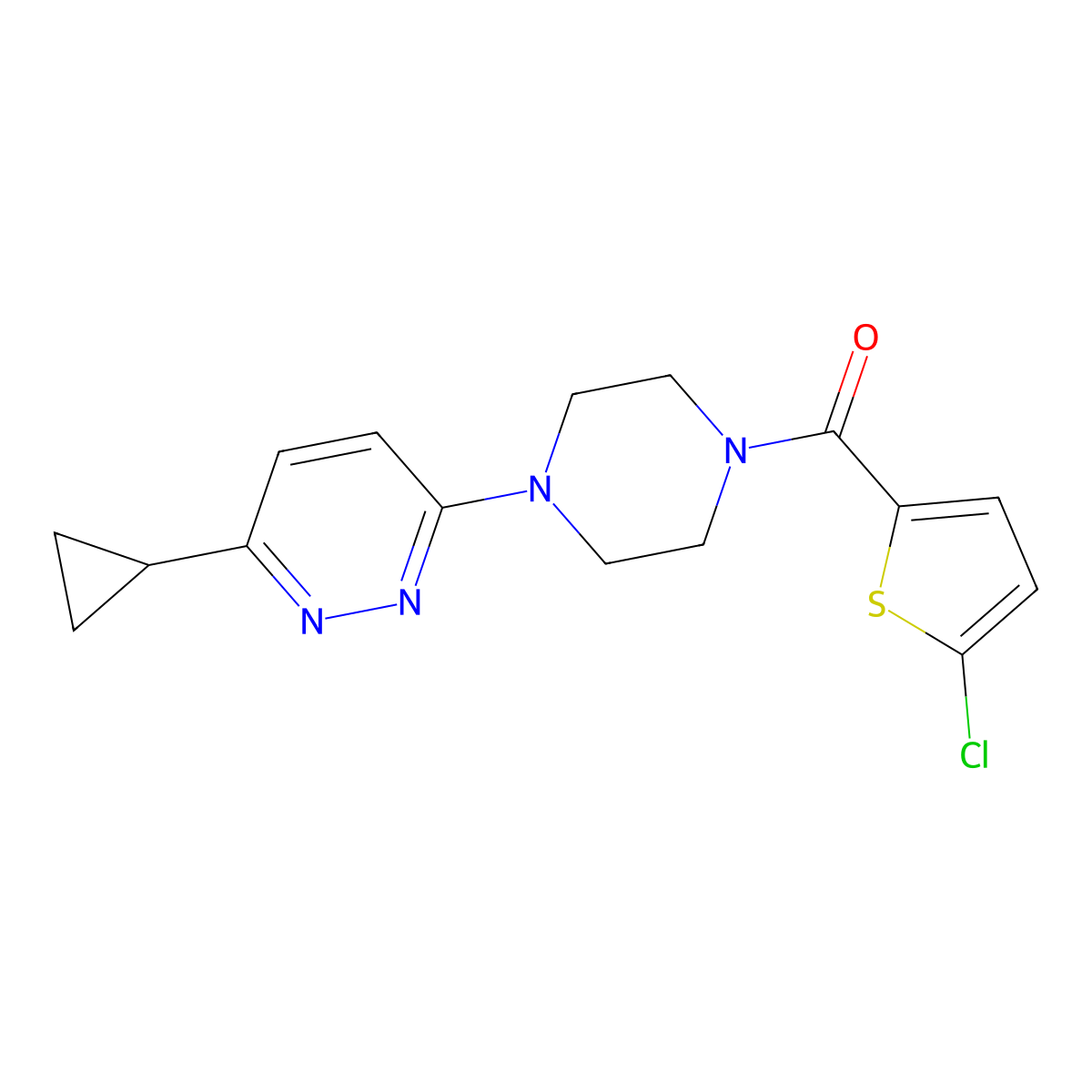 (5-Chlorothiophen-2-yl)(4-(6-cyclopropylpyridazin-3-yl)piperazin-1-yl)methanone molecular structure, CAS 2034493-70-2