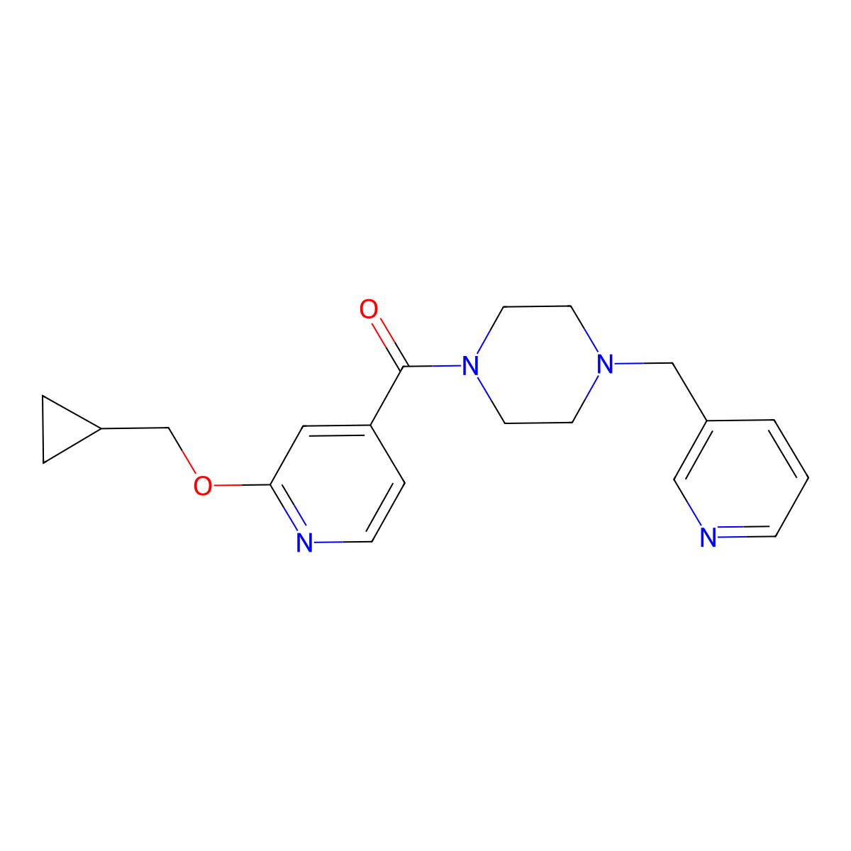 (2-(Cyclopropylmethoxy)pyridin-4-yl)(4-(pyridin-3-ylmethyl)piperazin-1-yl)methanone molecular structure, CAS 2034493-74-6