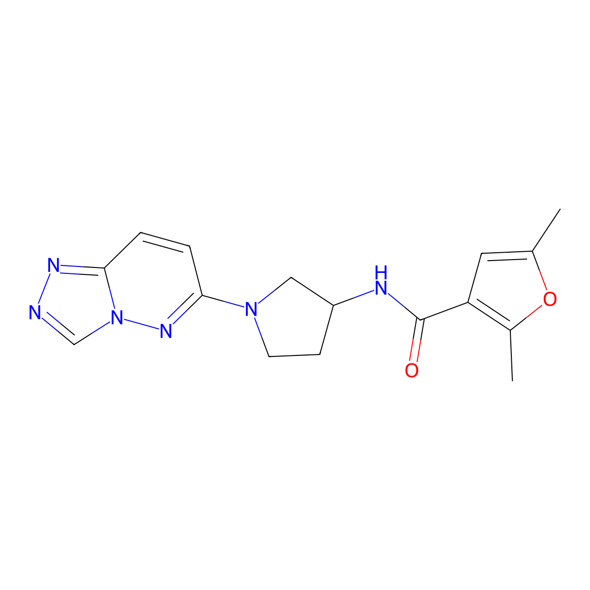 N-(1-([1,2,4]triazolo[4,3-b]pyridazin-6-yl)pyrrolidin-3-yl)-2,5-dimethylfuran-3-carboxamide molecular structure, CAS 2034493-75-7