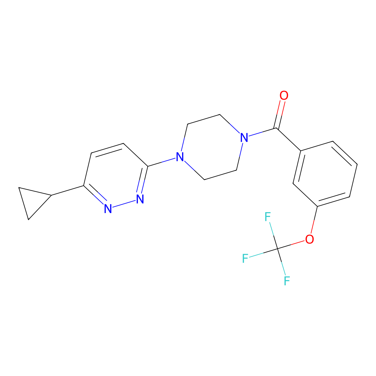 (4-(6-Cyclopropylpyridazin-3-yl)piperazin-1-yl)(3-(trifluoromethoxy)phenyl)methanone molecular structure, CAS 2034493-76-8