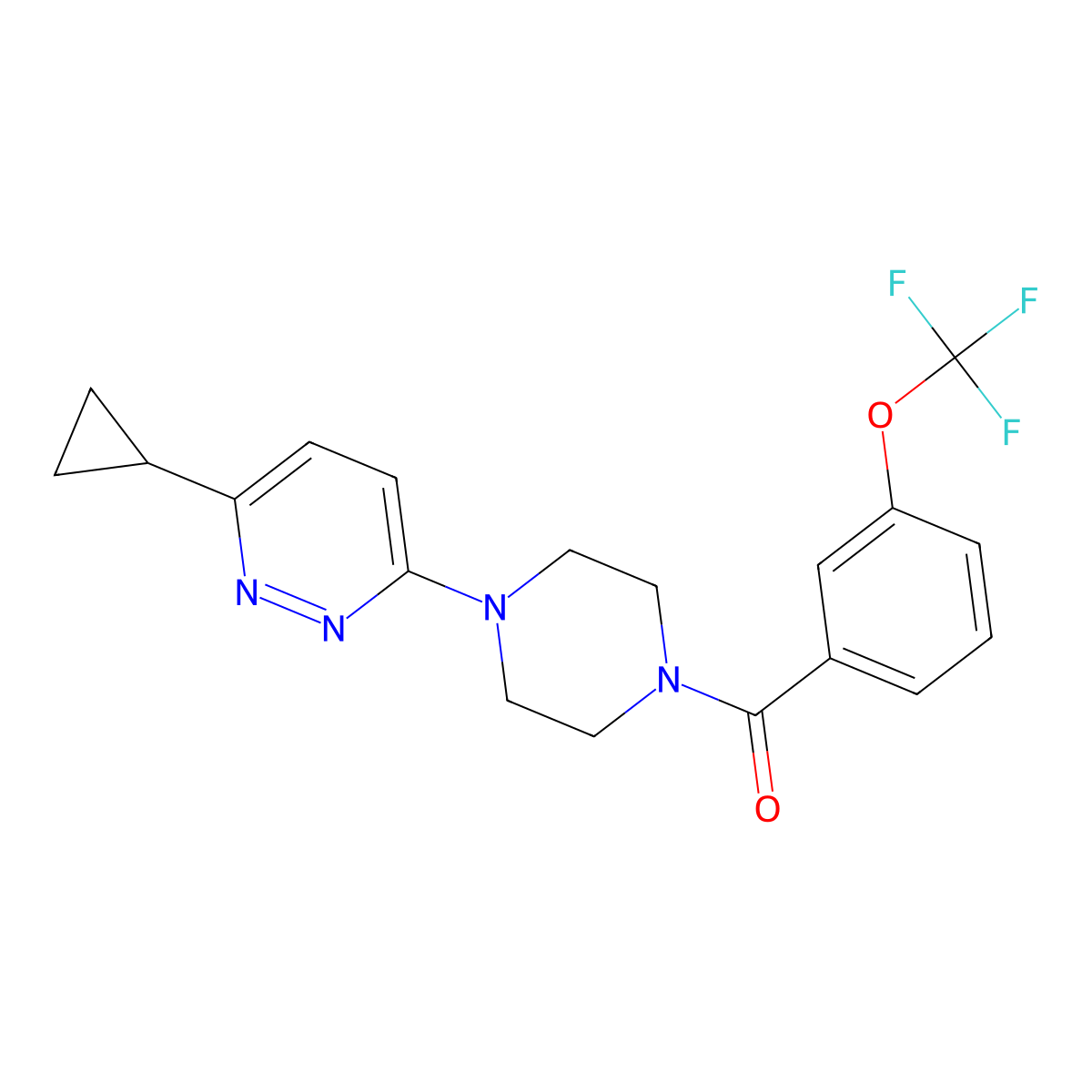 (4-(6-Cyclopropylpyridazin-3-yl)piperazin-1-yl)(3-(trifluoromethoxy)phenyl)methanone molecular structure, CAS 2034493-76-8