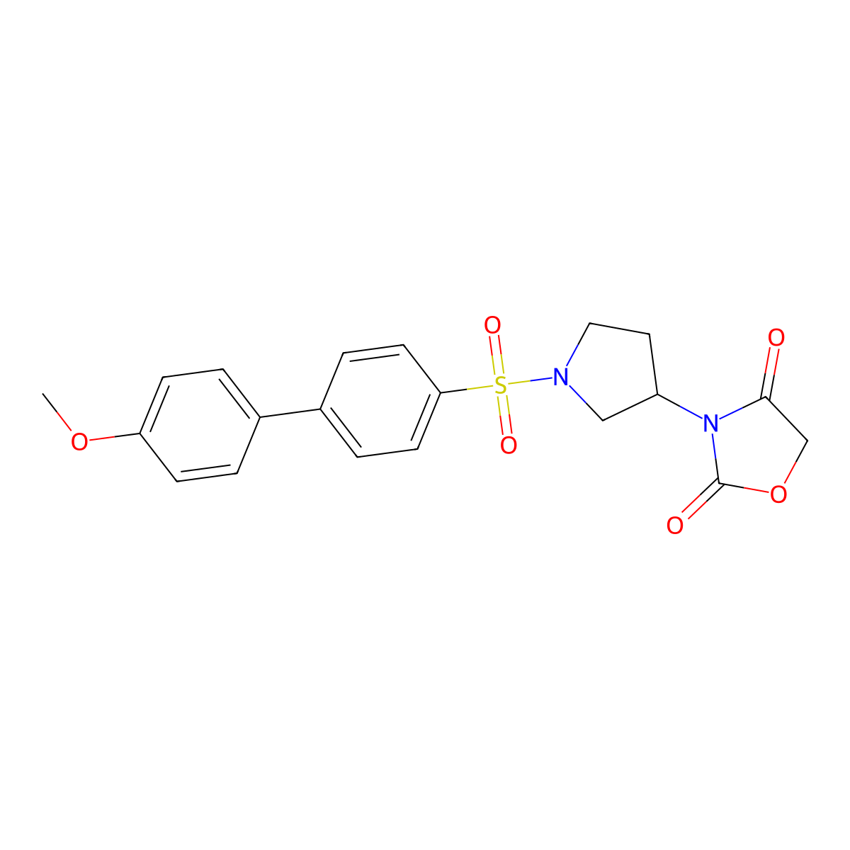 3-(1-((4'-Methoxy-[1,1'-biphenyl]-4-yl)sulfonyl)pyrrolidin-3-yl)oxazolidine-2,4-dione molecular structure, CAS 2034493-78-0