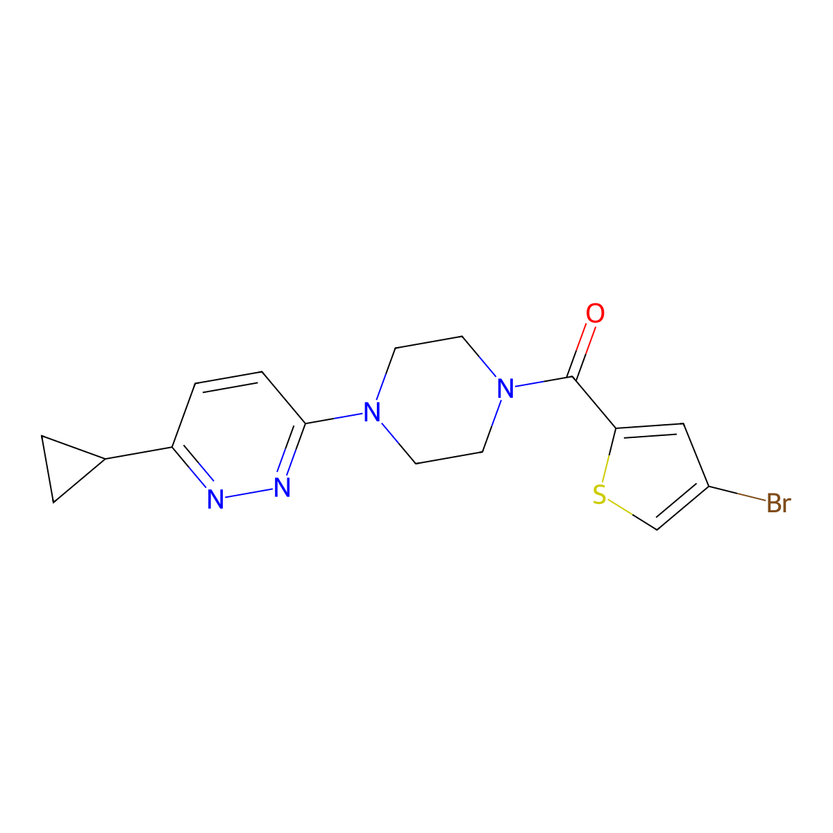 (4-Bromothiophen-2-yl)(4-(6-cyclopropylpyridazin-3-yl)piperazin-1-yl)methanone molecular structure, CAS 2034493-80-4
