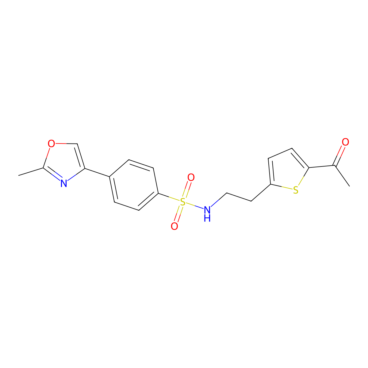 N-(2-(5-acetylthiophen-2-yl)ethyl)-4-(2-methyloxazol-4-yl)benzenesulfonamide molecular structure, CAS 2034493-81-5