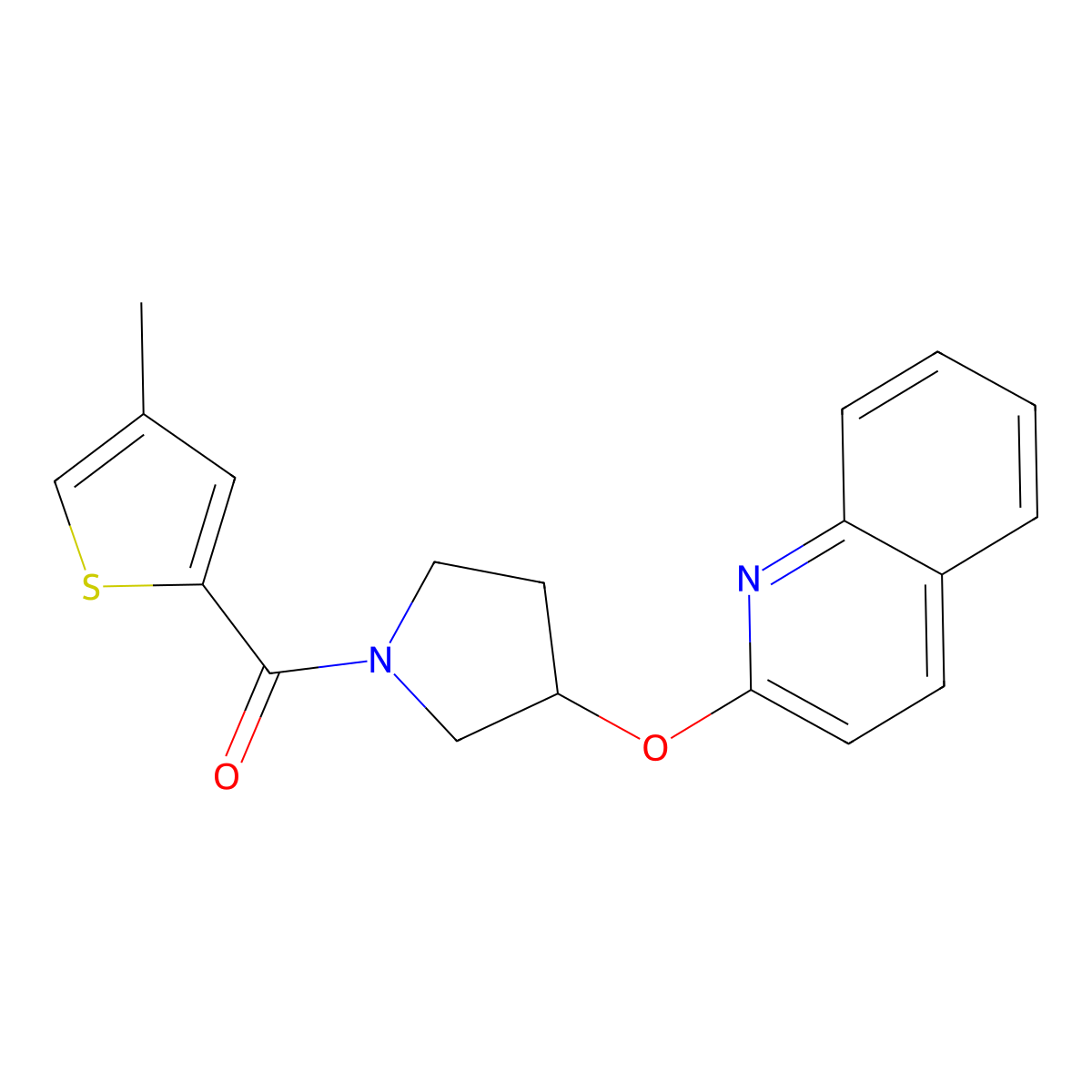 (4-Methylthiophen-2-yl)(3-(quinolin-2-yloxy)pyrrolidin-1-yl)methanone molecular structure, CAS 2034493-86-0