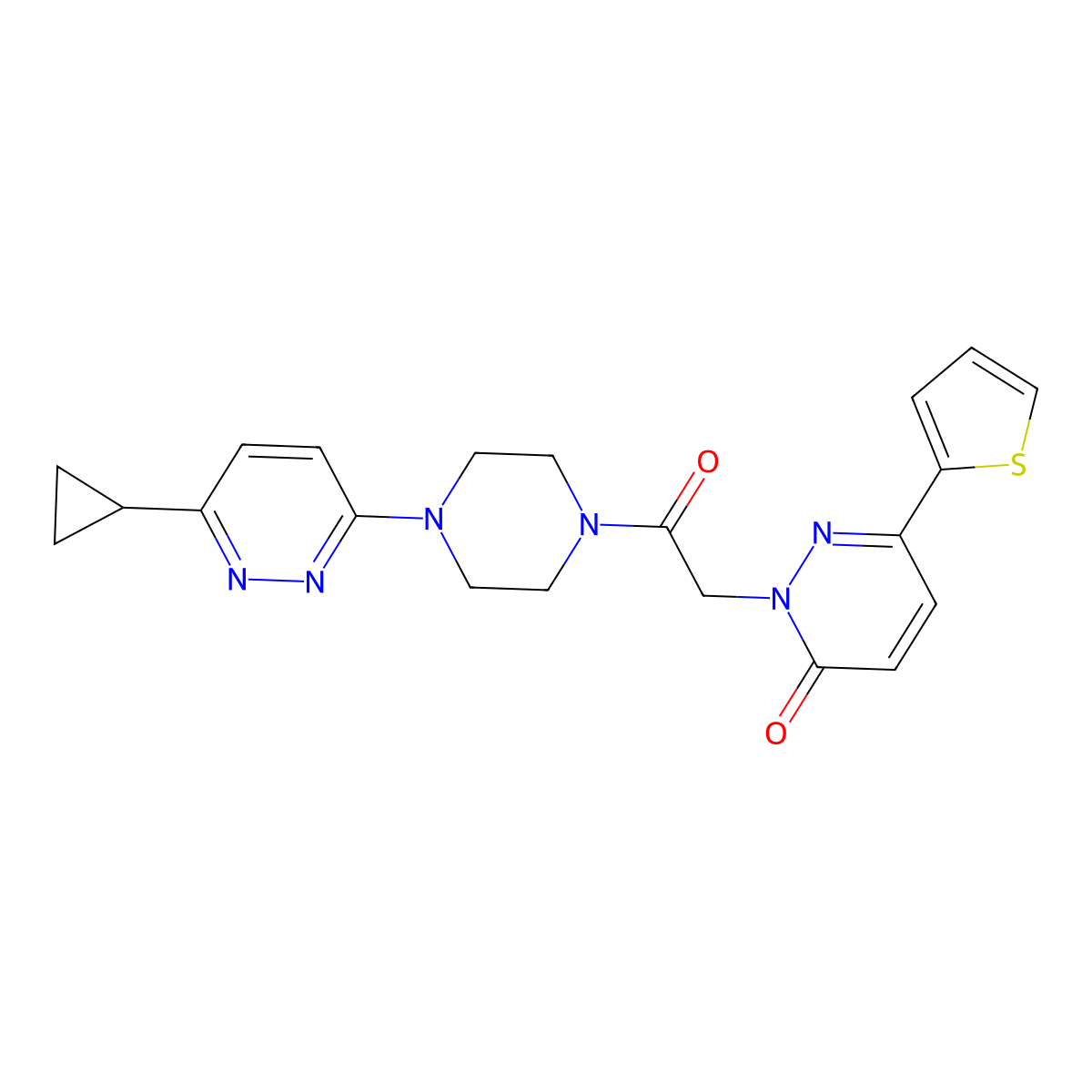2-(2-(4-(6-cyclopropylpyridazin-3-yl)piperazin-1-yl)-2-oxoethyl)-6-(thiophen-2-yl)pyridazin-3(2H)-one molecular structure, CAS 2034493-87-1