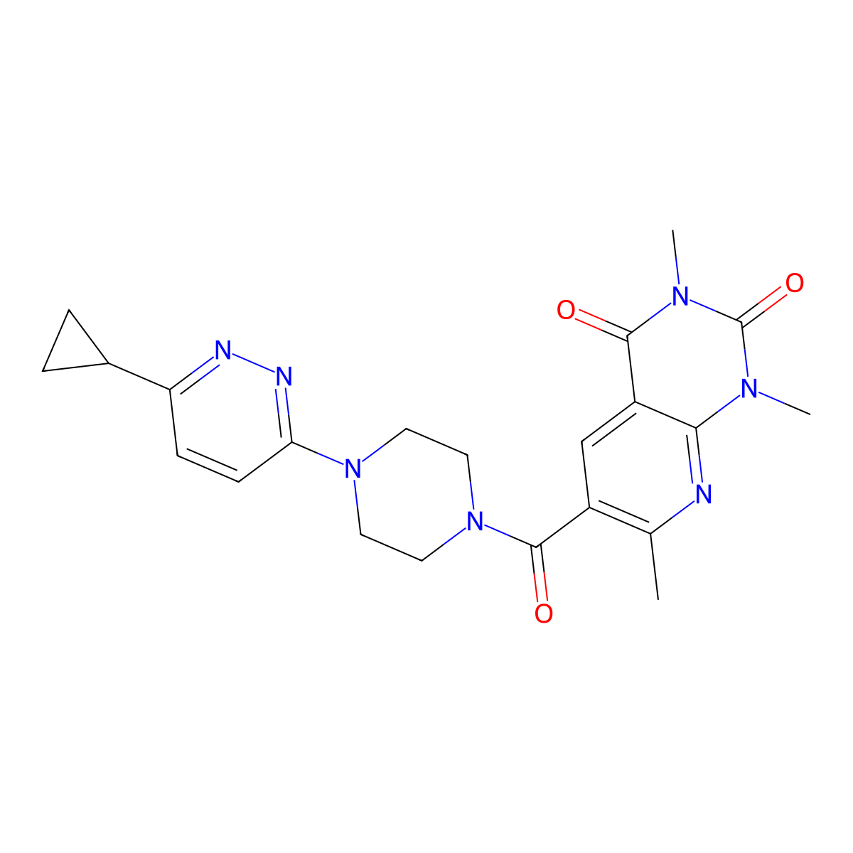 6-(4-(6-cyclopropylpyridazin-3-yl)piperazine-1-carbonyl)-1,3,7-trimethylpyrido[2,3-d]pyrimidine-2,4(1H,3H)-dione molecular structure, CAS 2034493-94-0
