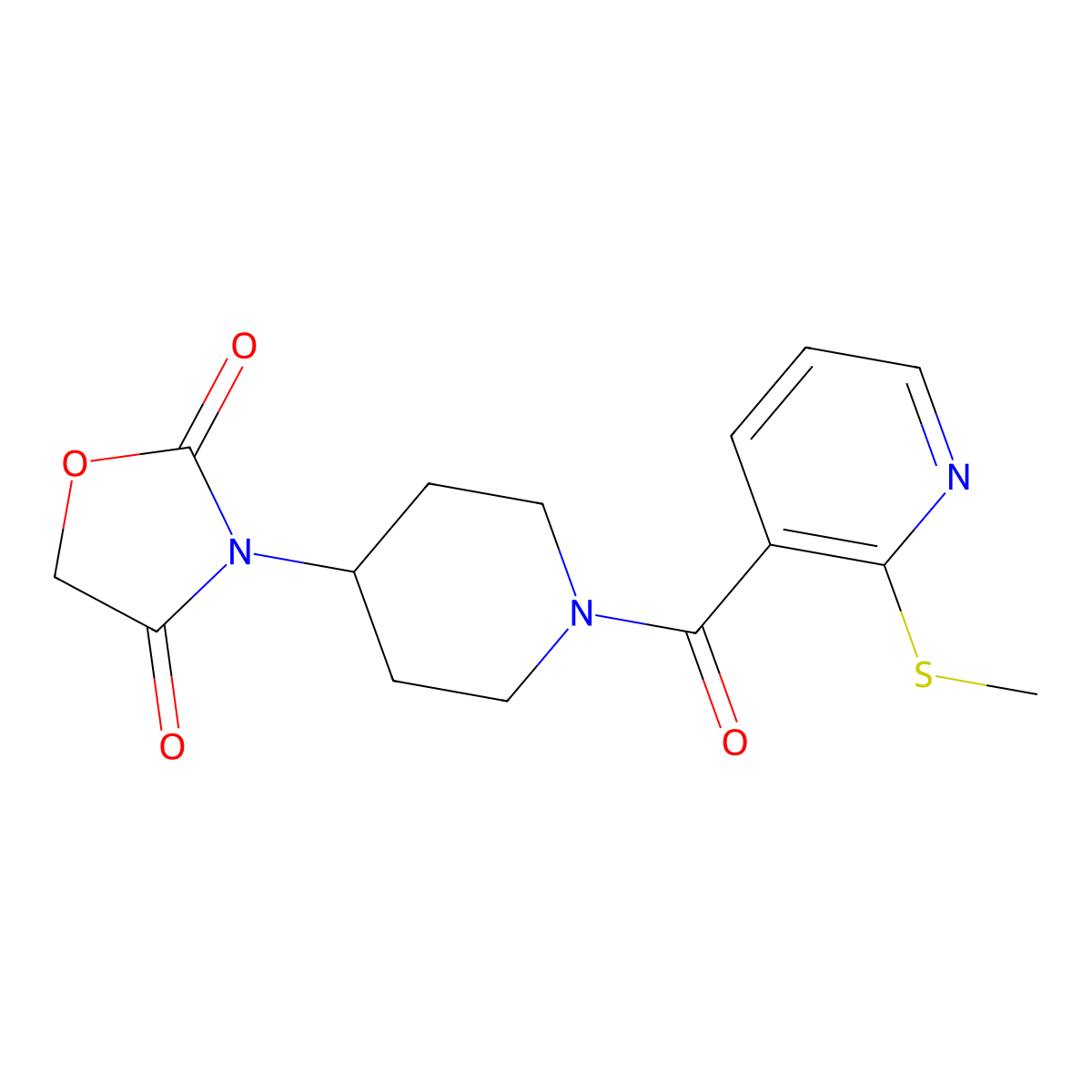 3-(1-(2-(Methylthio)nicotinoyl)piperidin-4-yl)oxazolidine-2,4-dione molecular structure, CAS 2034493-96-2
