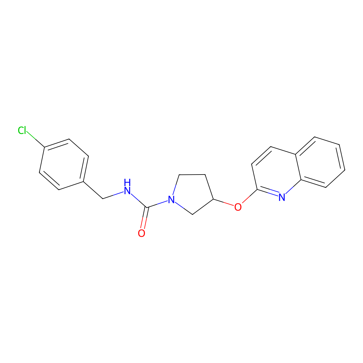 N-(4-chlorobenzyl)-3-(quinolin-2-yloxy)pyrrolidine-1-carboxamide molecular structure, CAS 2034494-06-7