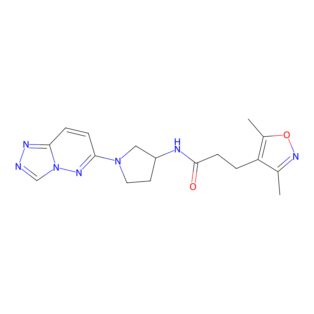 N-(1-([1,2,4]triazolo[4,3-b]pyridazin-6-yl)pyrrolidin-3-yl)-3-(3,5-dimethylisoxazol-4-yl)propanamide molecular structure, CAS 2034494-08-9