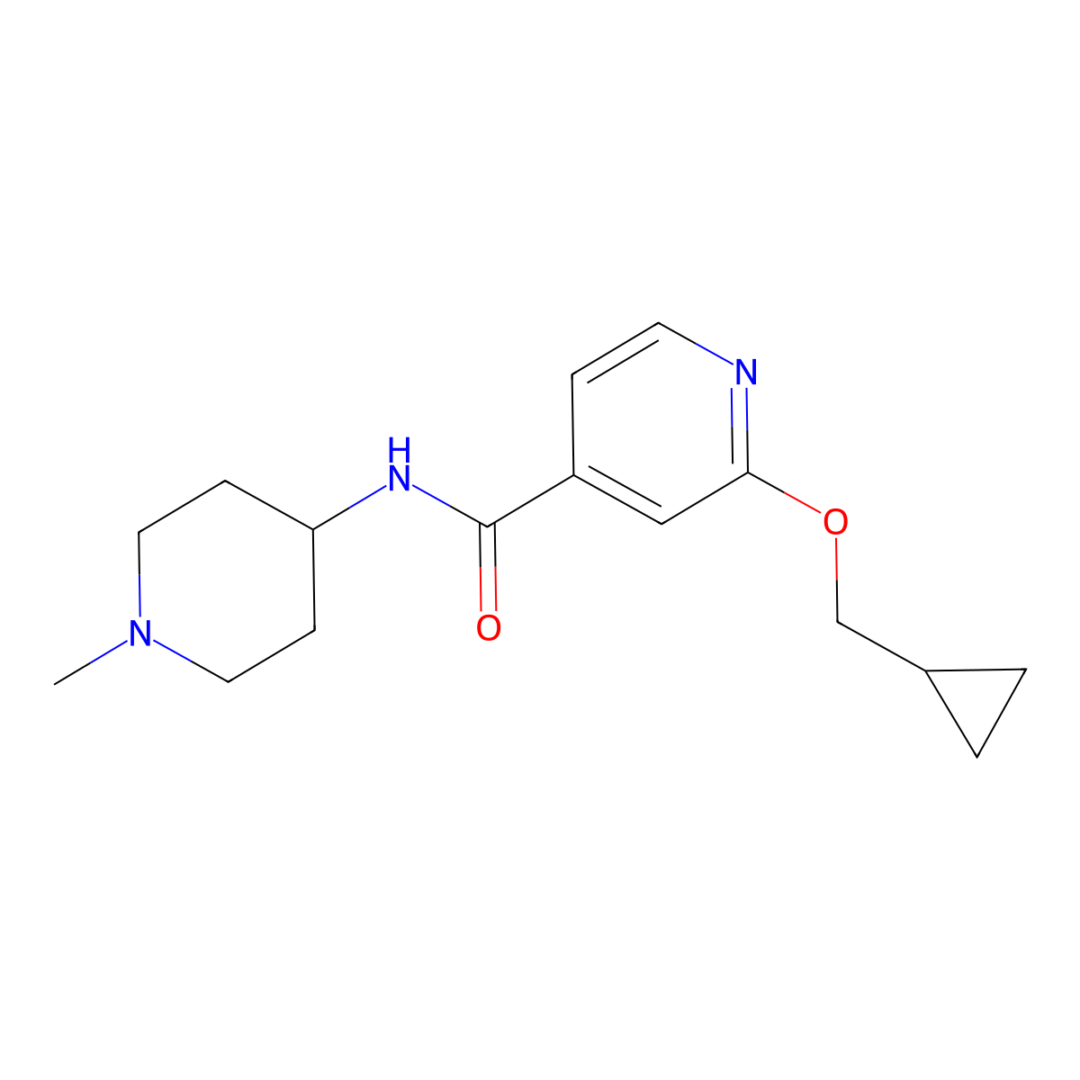 2-(cyclopropylmethoxy)-N-(1-methylpiperidin-4-yl)isonicotinamide molecular structure, CAS 2034494-09-0