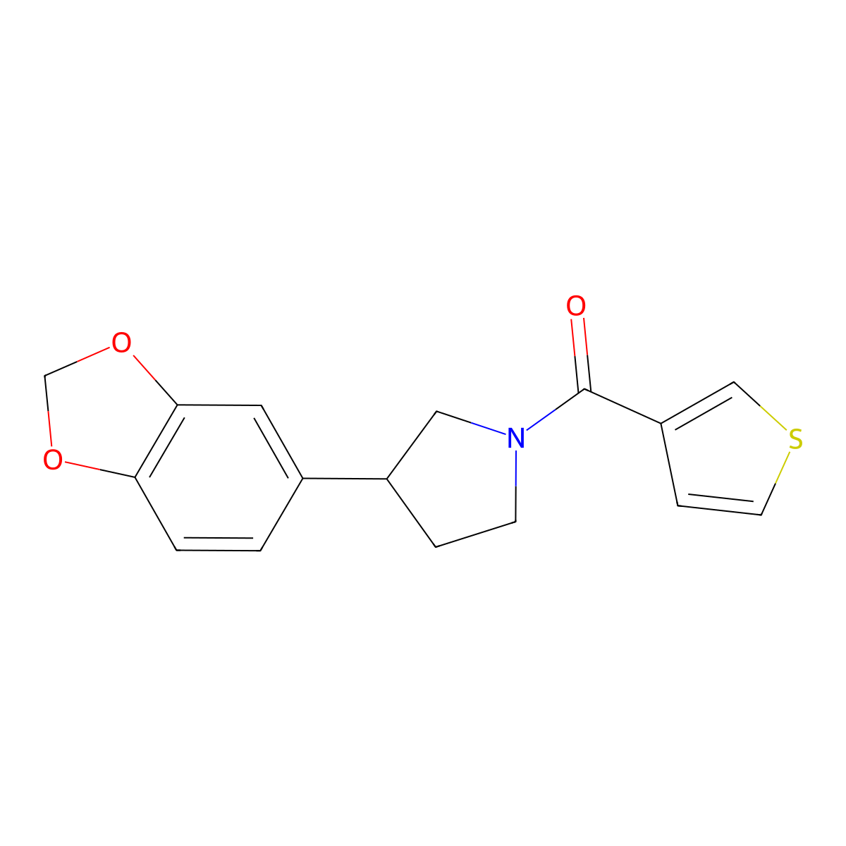 (3-(Benzo[d][1,3]dioxol-5-yl)pyrrolidin-1-yl)(thiophen-3-yl)methanone molecular structure, CAS 2034494-10-3