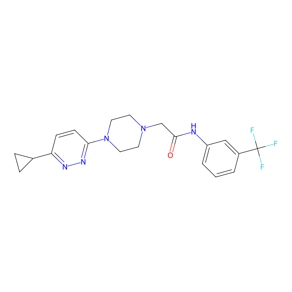 2-[4-(6-cyclopropylpyridazin-3-yl)piperazin-1-yl]-N-[3-(trifluoromethyl)phenyl]acetamide molecular structure, CAS 2034494-11-4