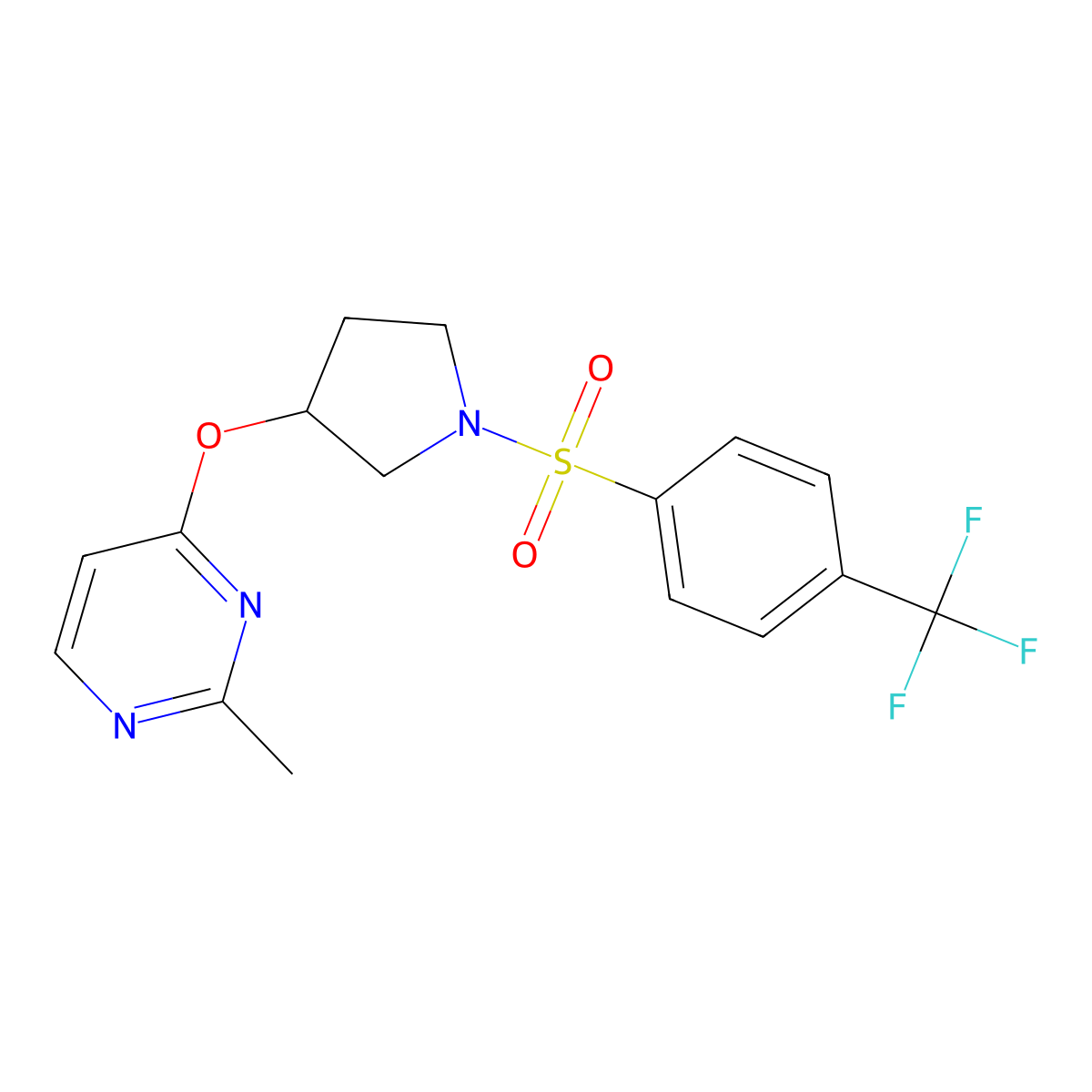 2-Methyl-4-({1-[4-(trifluoromethyl)benzenesulfonyl]pyrrolidin-3-yl}oxy)pyrimidine molecular structure, CAS 2034494-13-6
