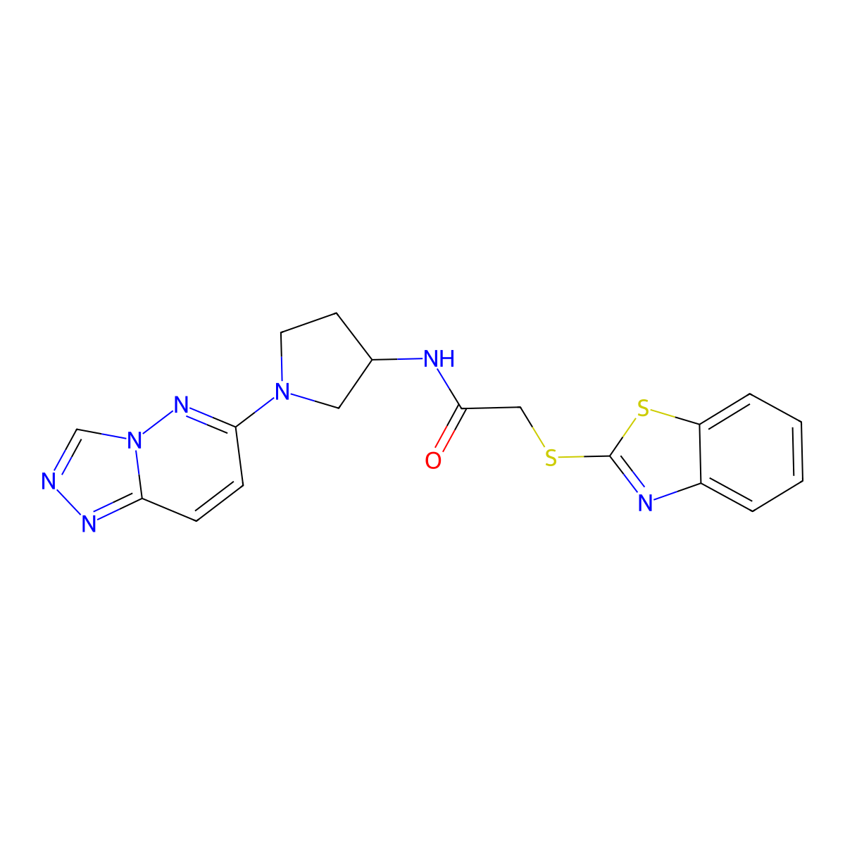 N-(1-([1,2,4]triazolo[4,3-b]pyridazin-6-yl)pyrrolidin-3-yl)-2-(benzo[d]thiazol-2-ylthio)acetamide molecular structure, CAS 2034494-14-7