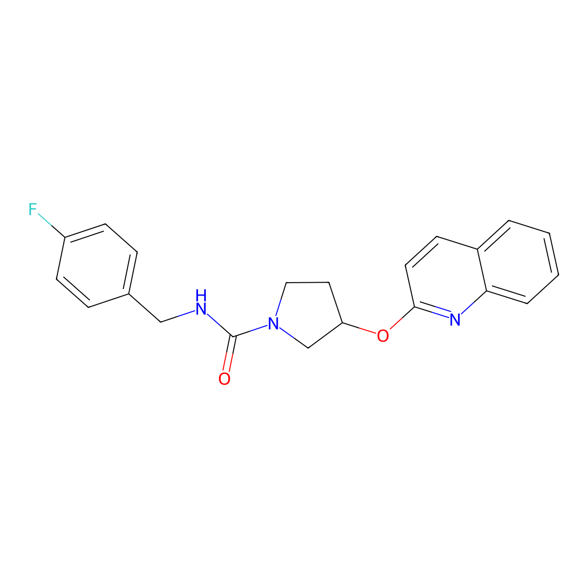 N-(4-fluorobenzyl)-3-(quinolin-2-yloxy)pyrrolidine-1-carboxamide molecular structure, CAS 2034494-15-8