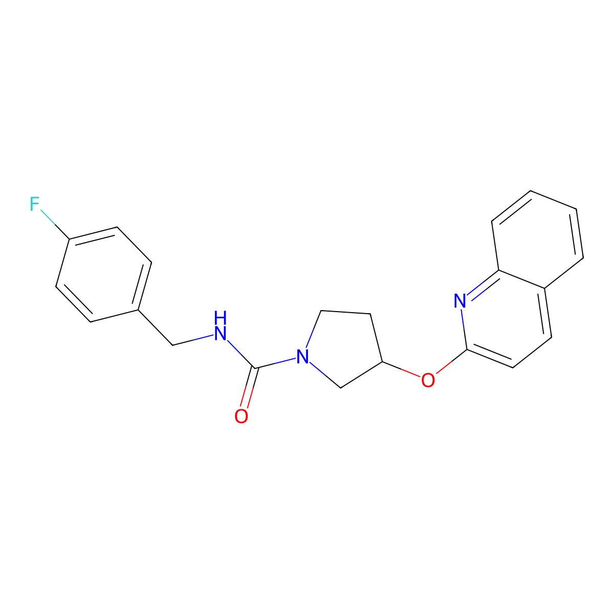 N-(4-fluorobenzyl)-3-(quinolin-2-yloxy)pyrrolidine-1-carboxamide molecular structure, CAS 2034494-15-8