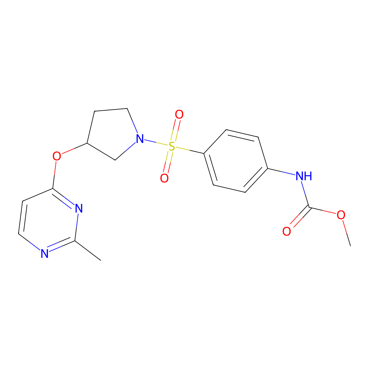 methyl N-[4-({3-[(2-methylpyrimidin-4-yl)oxy]pyrrolidin-1-yl}sulfonyl)phenyl]carbamate molecular structure, CAS 2034494-21-6