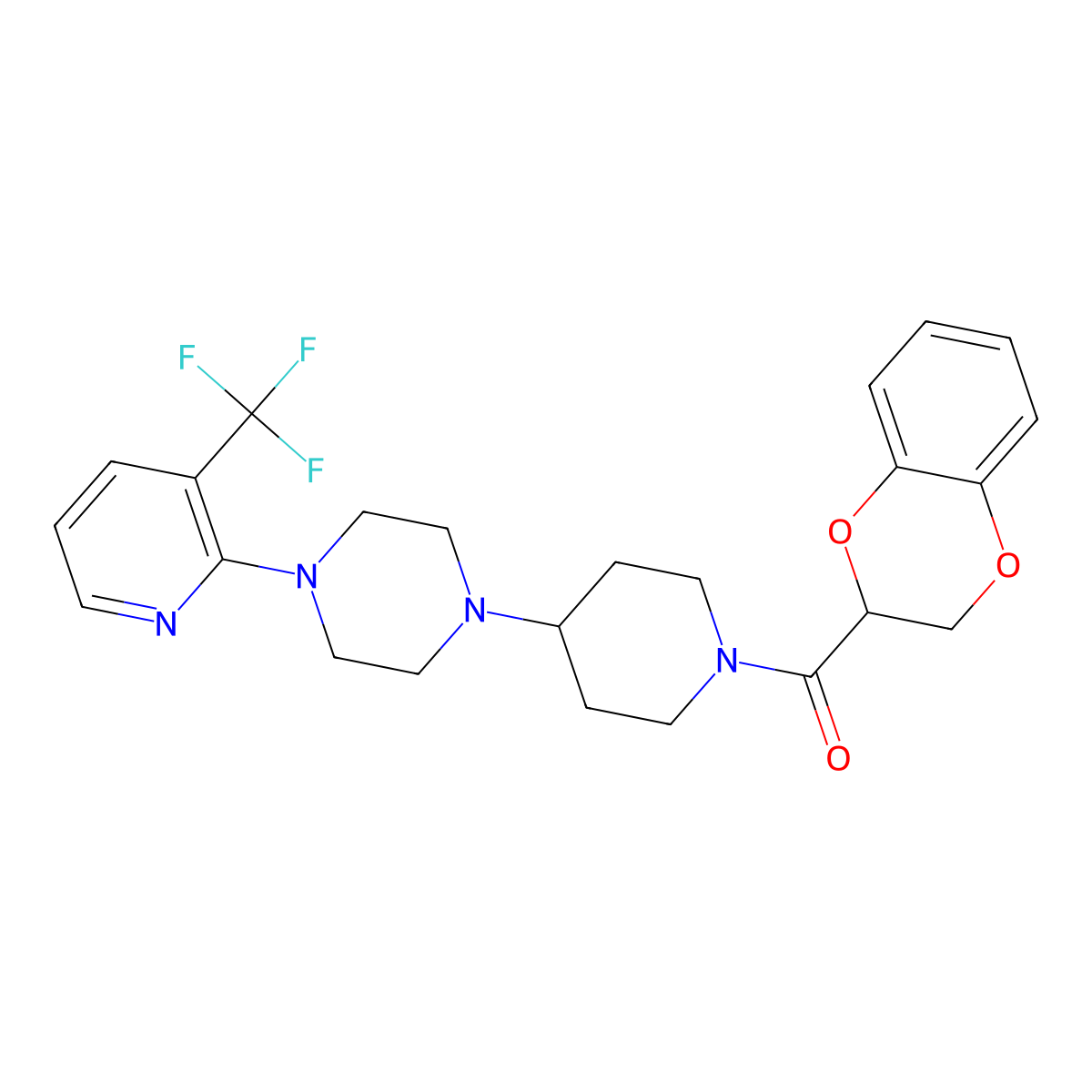 (2,3-Dihydrobenzo[b][1,4]dioxin-2-yl)(4-(4-(3-(trifluoromethyl)pyridin-2-yl)piperazin-1-yl)piperidin-1-yl)methanone molecular structure, CAS 2034494-30-7