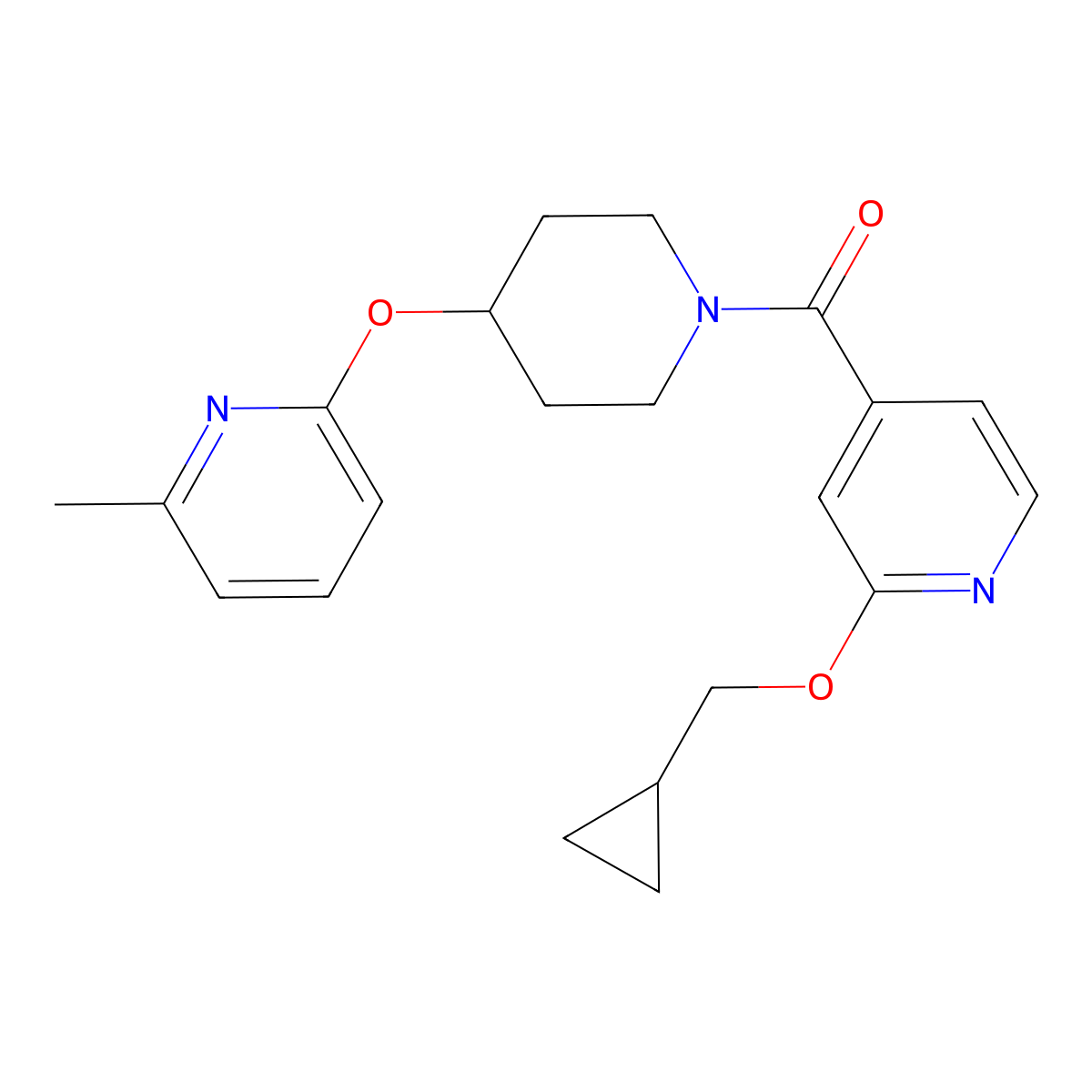 (2-(Cyclopropylmethoxy)pyridin-4-yl)(4-((6-methylpyridin-2-yl)oxy)piperidin-1-yl)methanone molecular structure, CAS 2034494-32-9