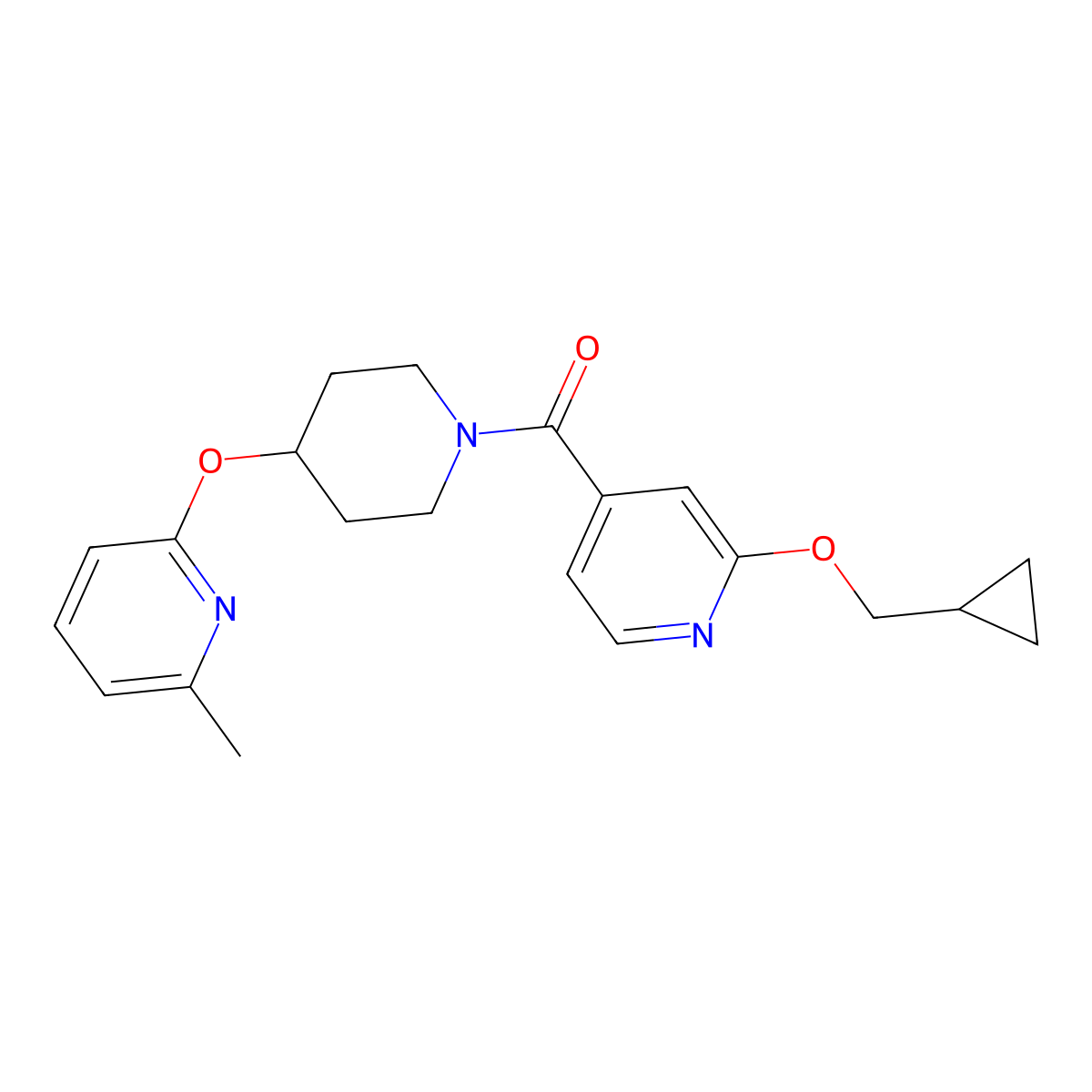 (2-(Cyclopropylmethoxy)pyridin-4-yl)(4-((6-methylpyridin-2-yl)oxy)piperidin-1-yl)methanone molecular structure, CAS 2034494-32-9