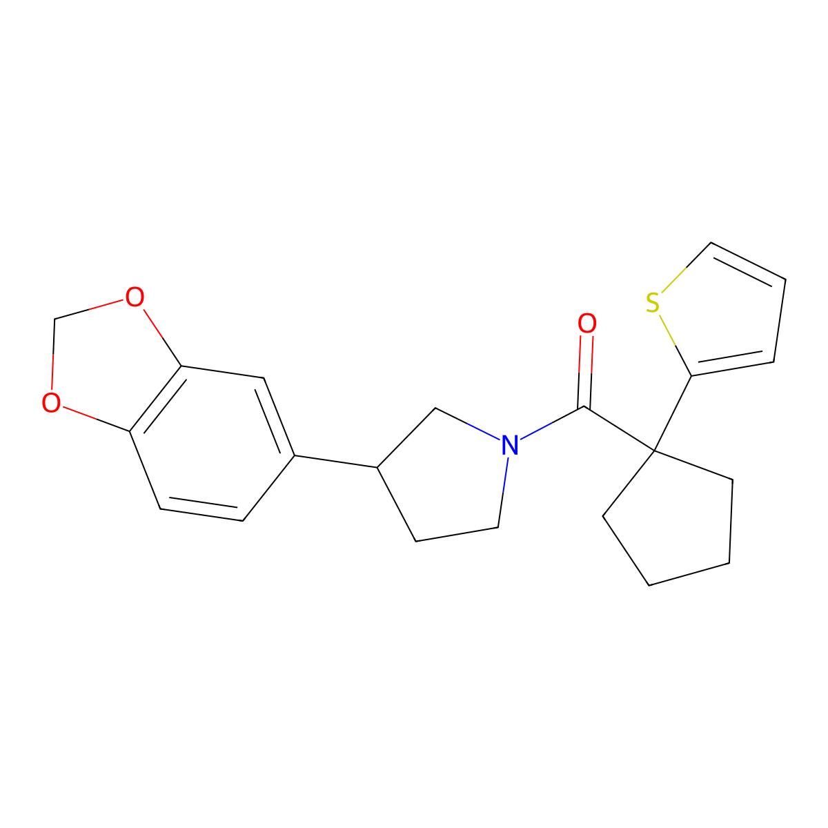 (3-(Benzo[d][1,3]dioxol-5-yl)pyrrolidin-1-yl)(1-(thiophen-2-yl)cyclopentyl)methanone molecular structure, CAS 2034494-33-0
