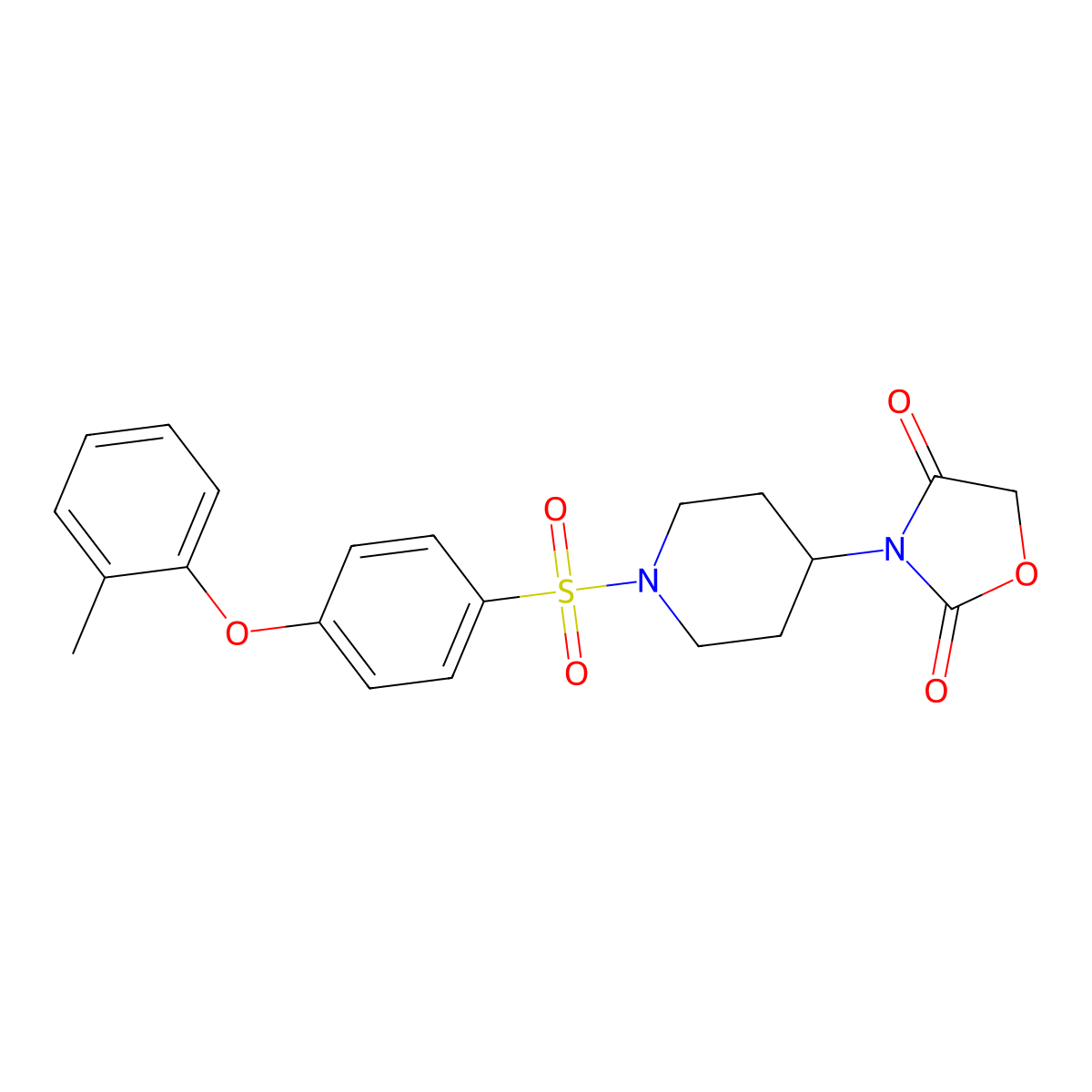 3-(1-((4-(o-Tolyloxy)phenyl)sulfonyl)piperidin-4-yl)oxazolidine-2,4-dione molecular structure, CAS 2034494-35-2