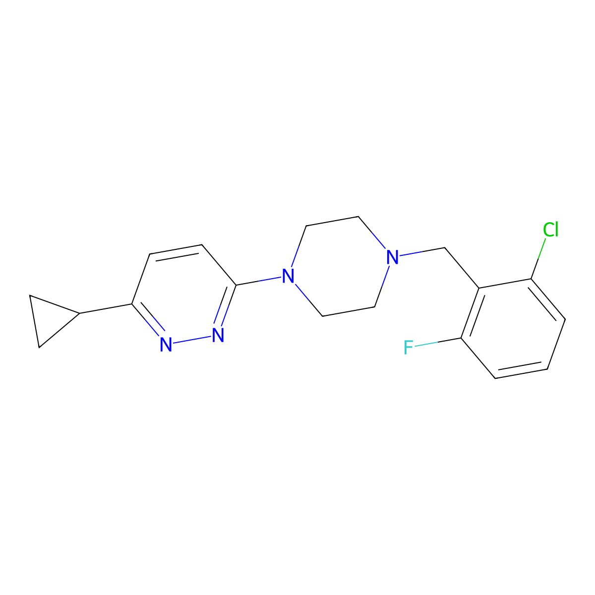 3-(4-(2-Chloro-6-fluorobenzyl)piperazin-1-yl)-6-cyclopropylpyridazine molecular structure, CAS 2034494-39-6
