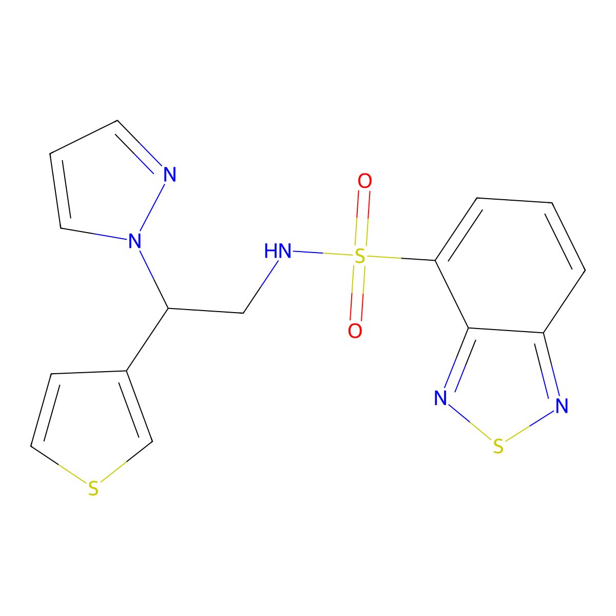 N-(2-(1H-pyrazol-1-yl)-2-(thiophen-3-yl)ethyl)benzo[c][1,2,5]thiadiazole-4-sulfonamide molecular structure, CAS 2034494-40-9