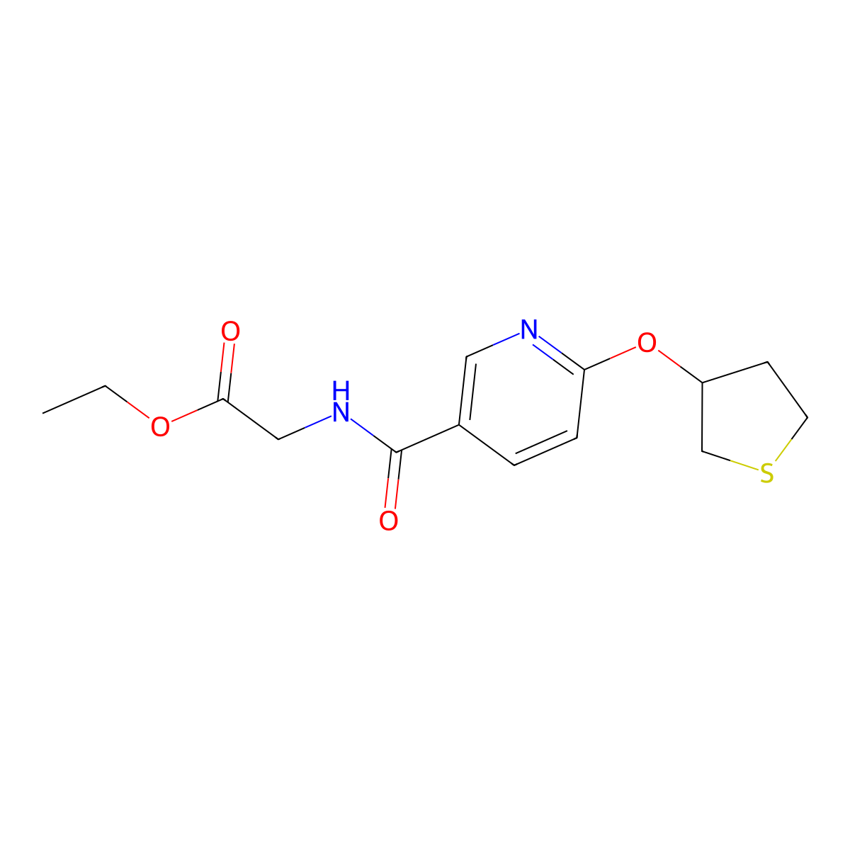 Ethyl 2-(6-((tetrahydrothiophen-3-yl)oxy)nicotinamido)acetate molecular structure, CAS 2034494-45-4