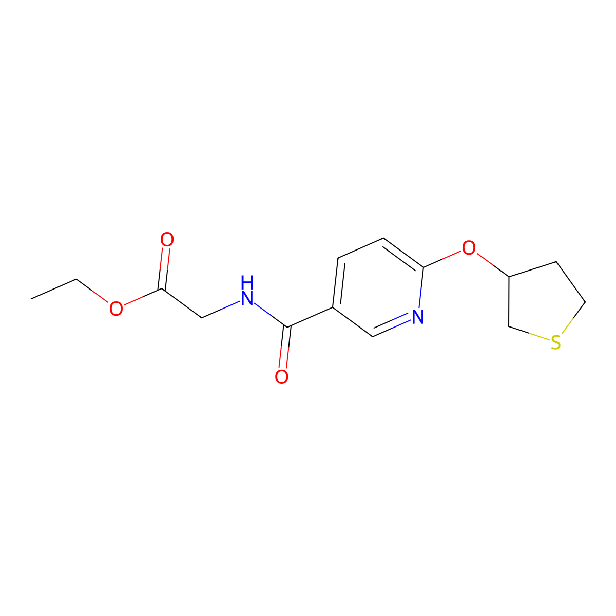 Ethyl 2-(6-((tetrahydrothiophen-3-yl)oxy)nicotinamido)acetate molecular structure, CAS 2034494-45-4